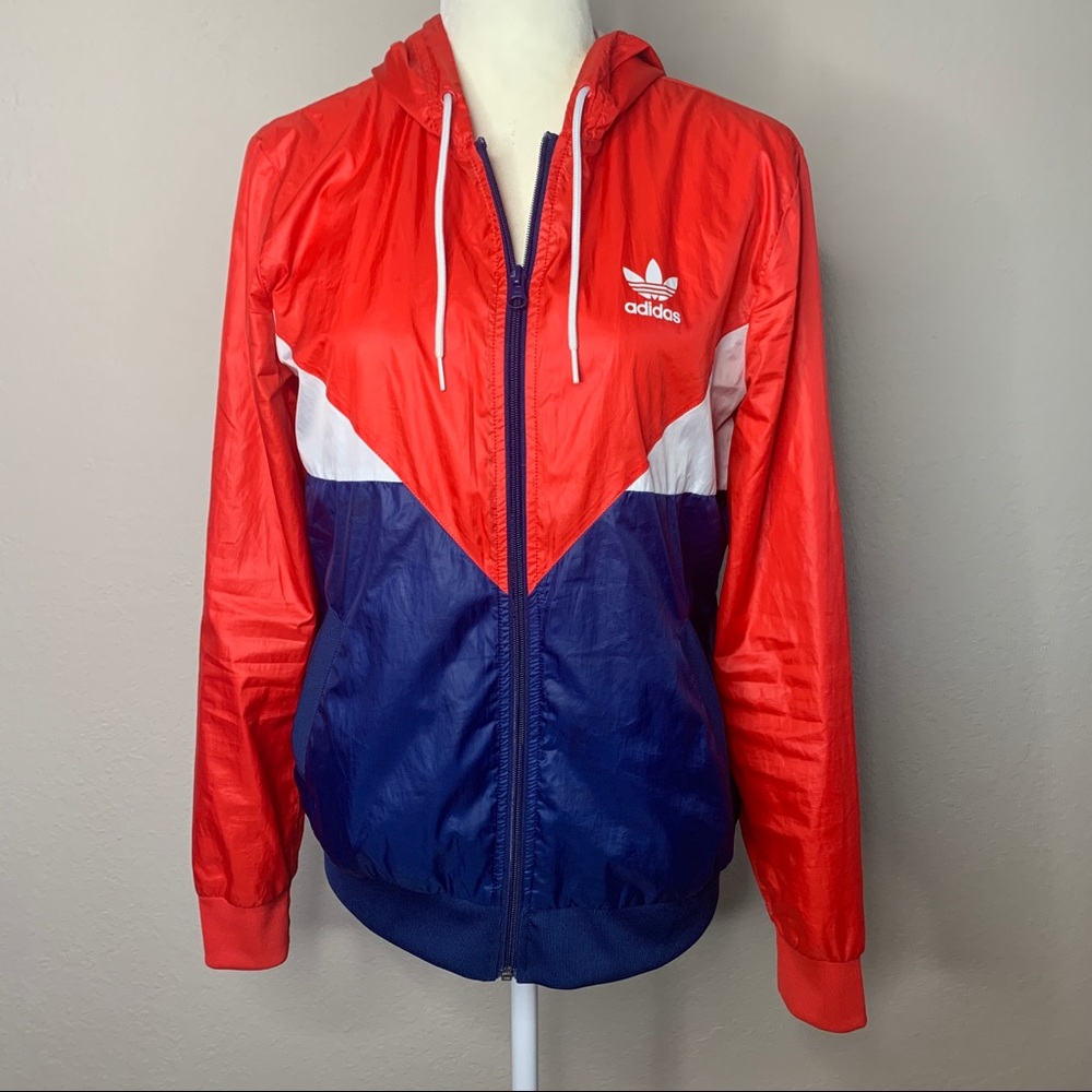 Adidas red white blue windbreaker